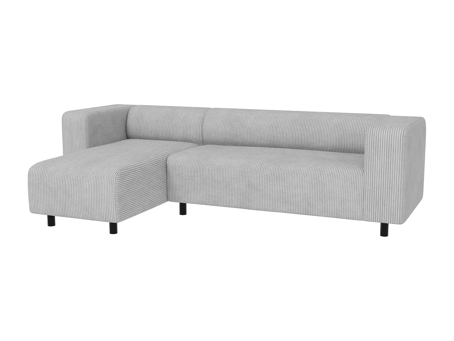 Canapé d’angle moderne avec ottomane en velours côtelé gris clair avec assise confortable THORA