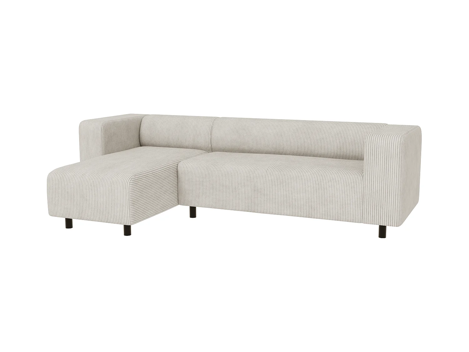 Canapé d’angle moderne avec ottomane en velours côtelé beige avec assise confortable THORA