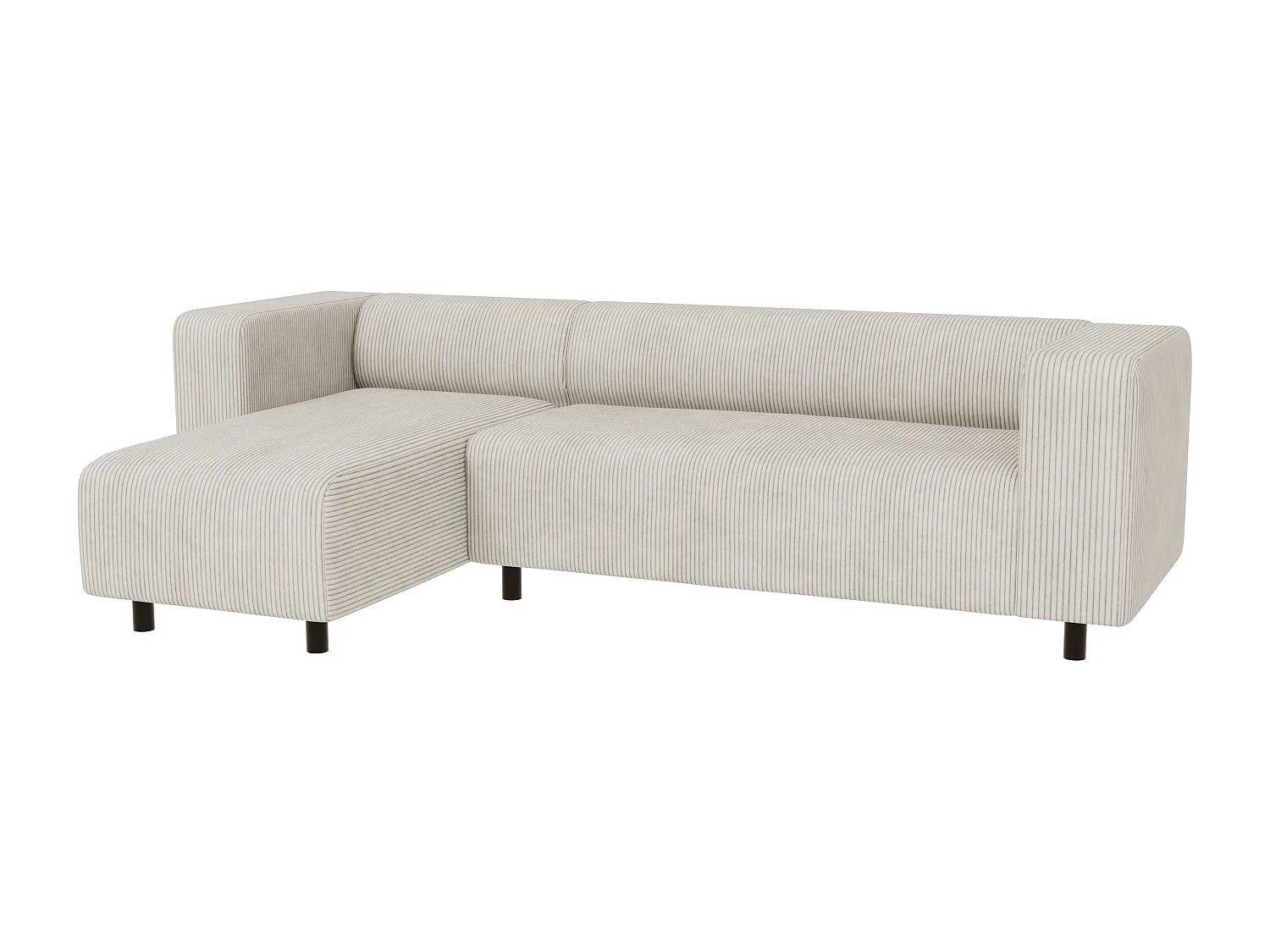 Canapé d’angle moderne avec ottomane en velours côtelé beige avec assise confortable THORA