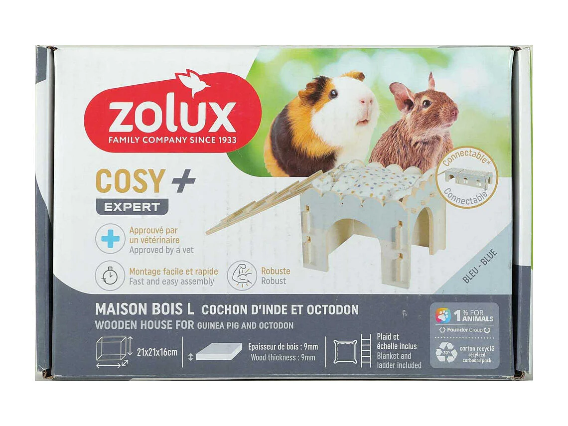 Maison en bois pour rongeurs Cosy Pour cochon d'Inde et octodon