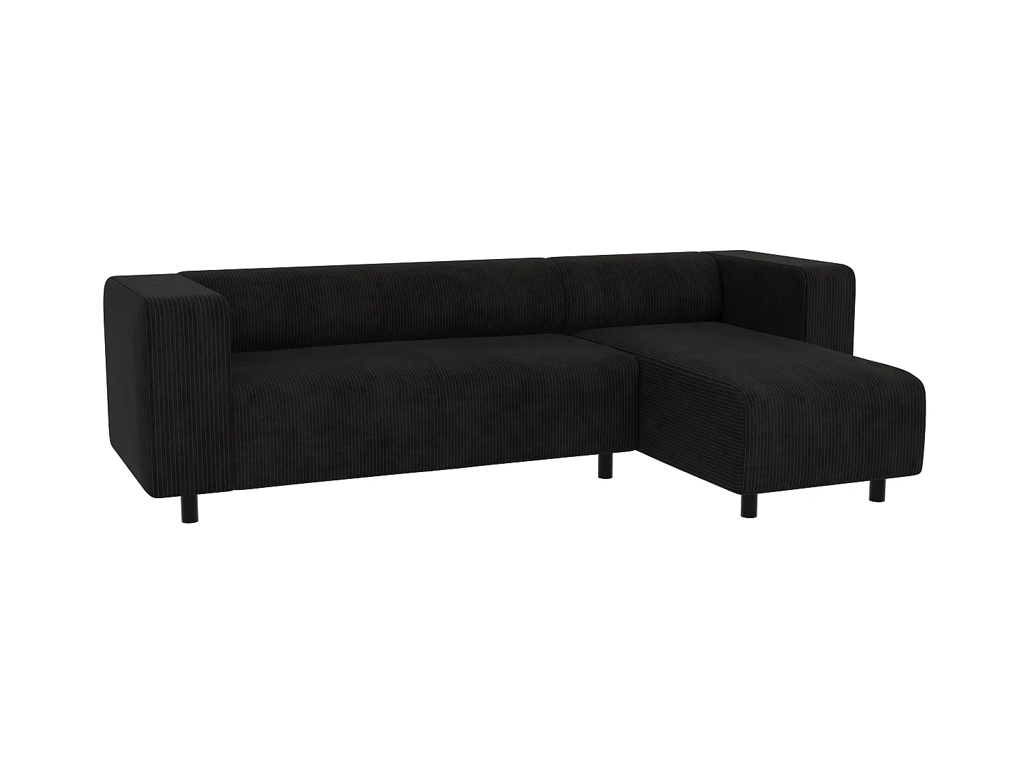 Canapé d’angle moderne avec ottomane en velours côtelé noir avec assise confortable THORA