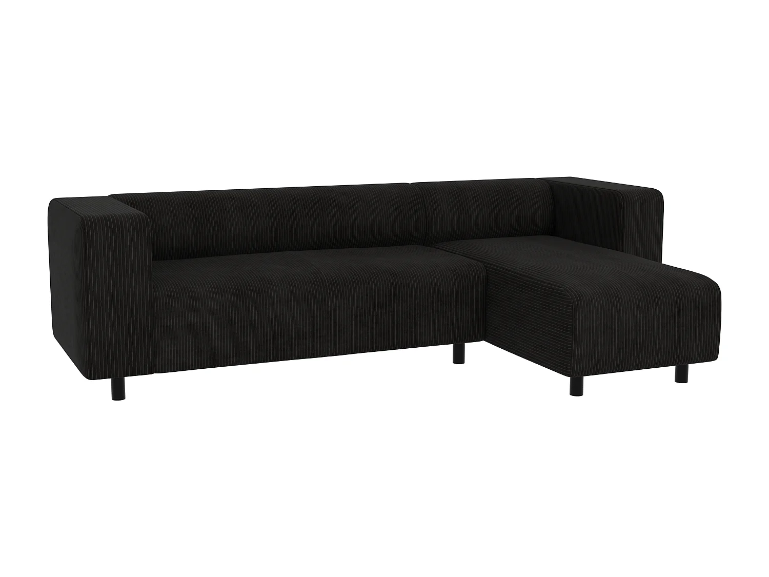 Canapé d’angle moderne avec ottomane en velours côtelé noir avec assise confortable THORA