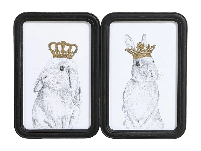 Tableau duo lapins couronnes Bois Noir - Chic Interior's