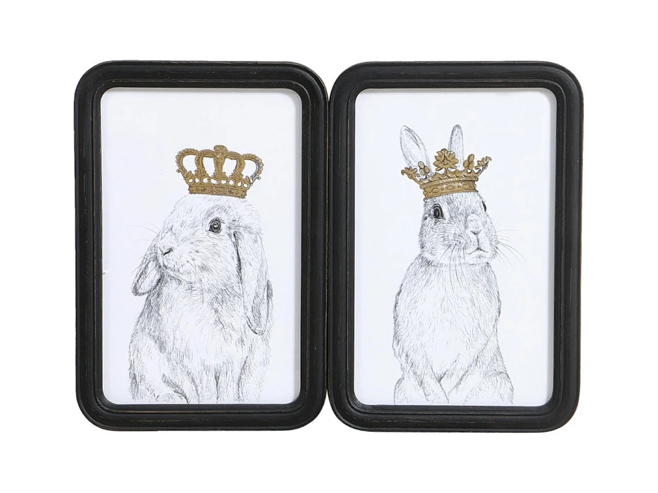 Tableau duo lapins couronnes Bois Noir - Chic Interior's