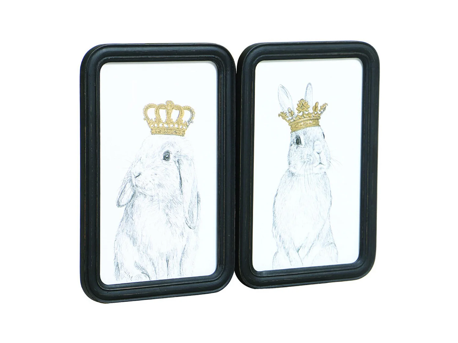 Tableau duo lapins couronnes Bois Noir - Chic Interior's