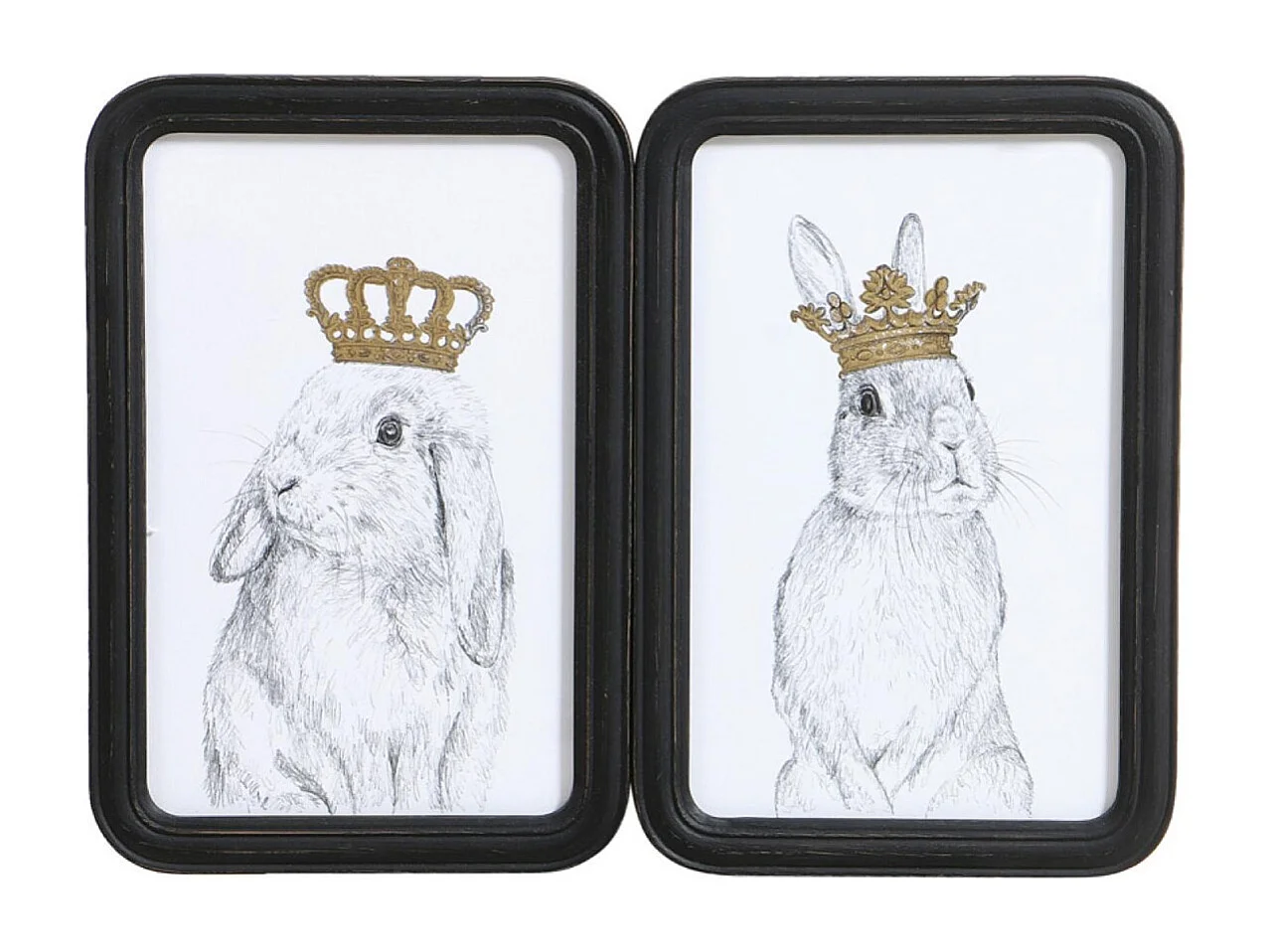 Tableau duo lapins couronnes Bois Noir - Chic Interior's