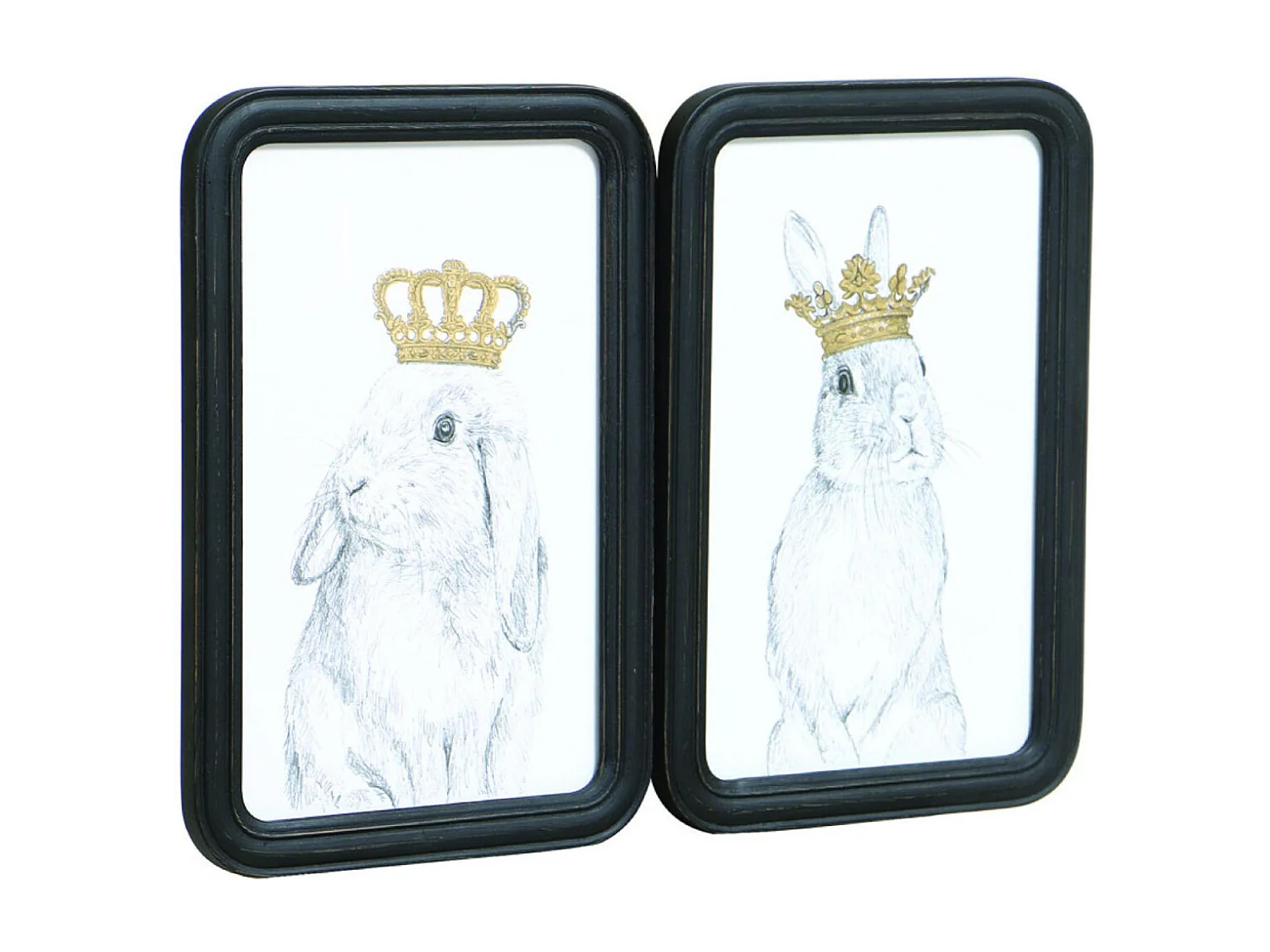 Tableau duo lapins couronnes Bois Noir - Chic Interior's