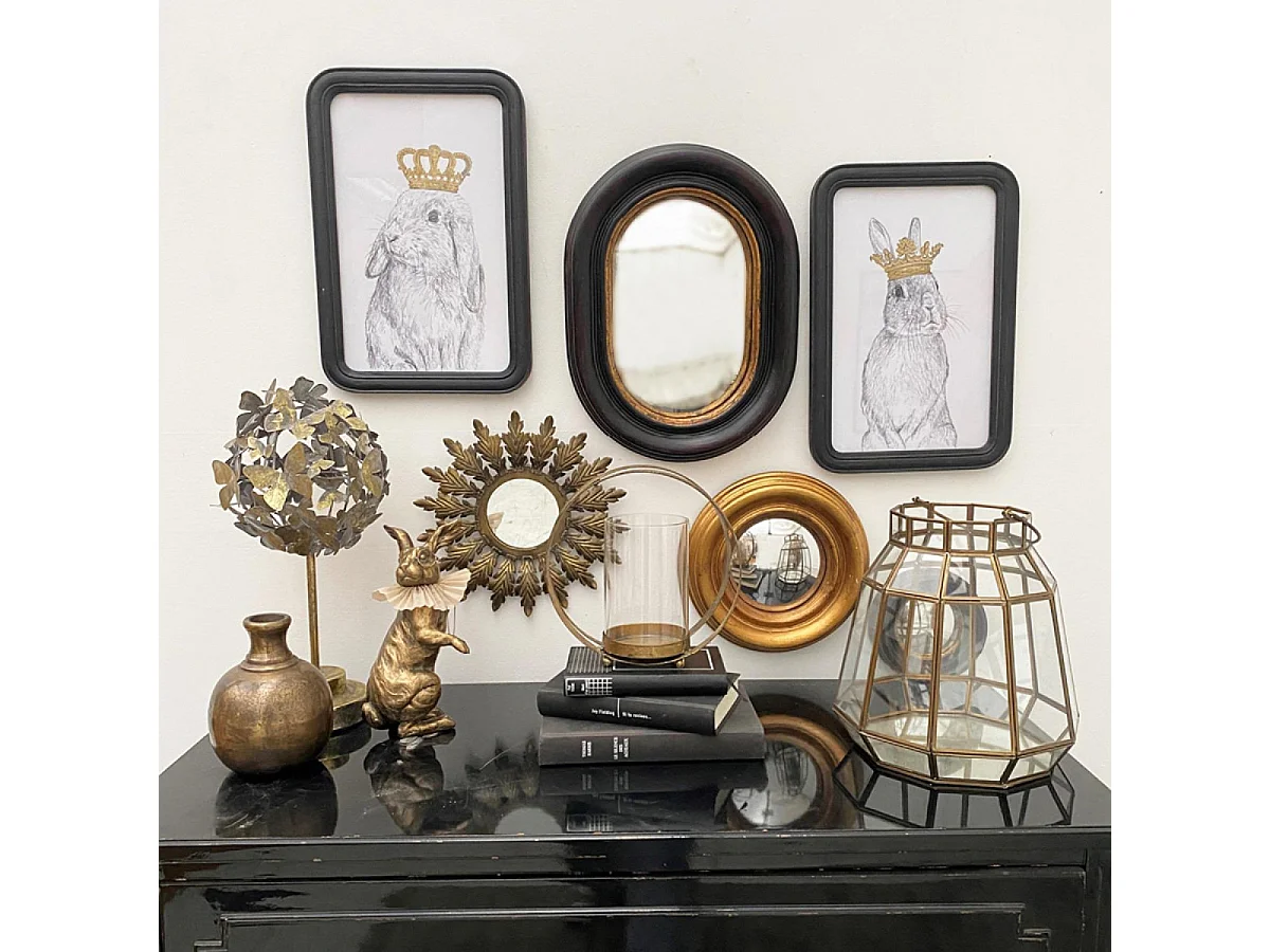 Tableau duo lapins couronnes Bois Noir - Chic Interior's