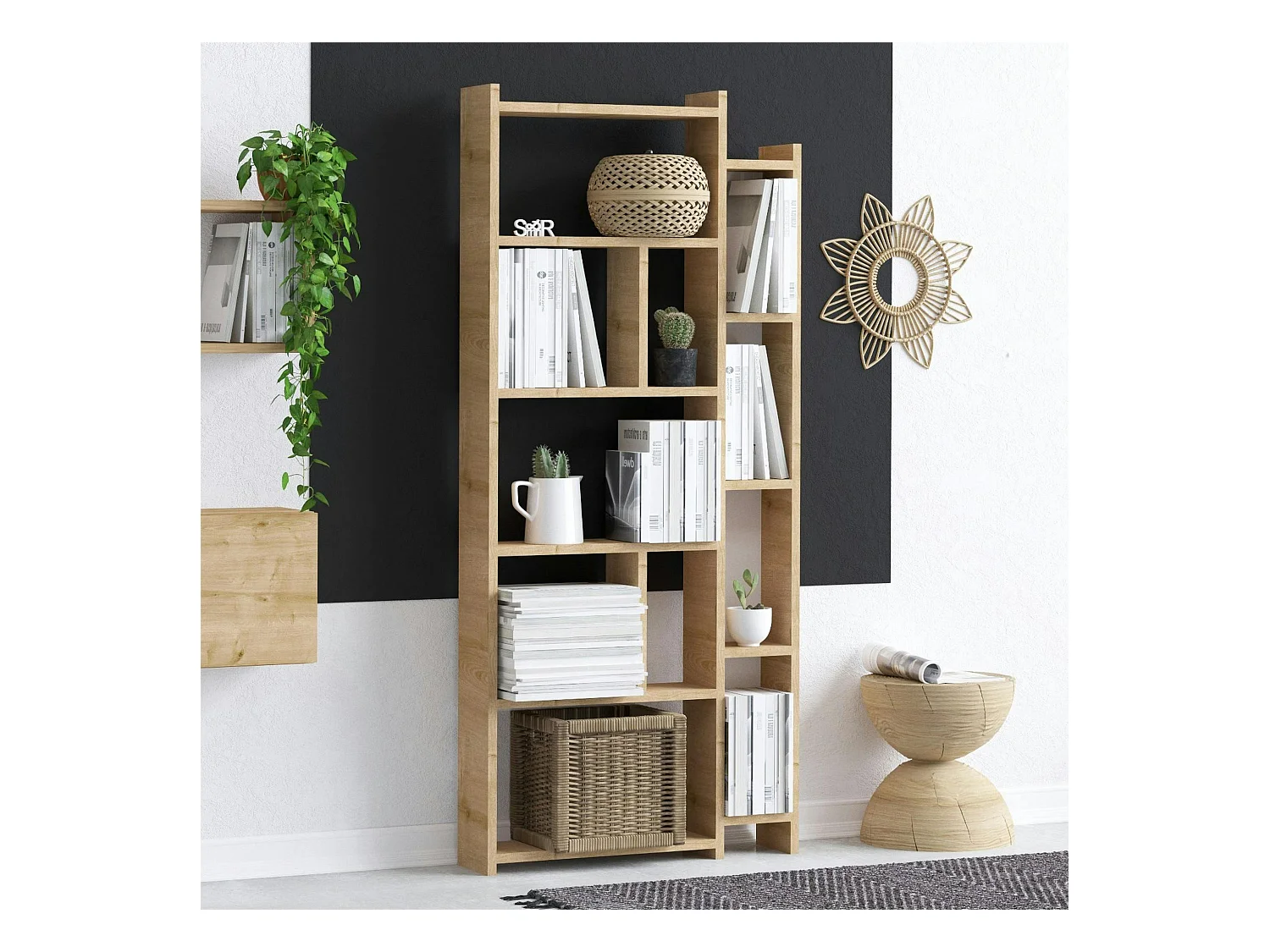 Etagère colonne effet bois de chêne - 2 niveaux MARFA