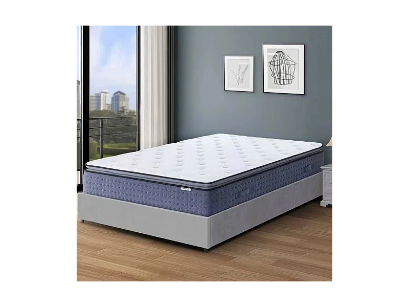 Matelas 180x200 cm ep 35 cm ressorts ensachés 3 zones + mousse mémoire, coutil bambou, bords renforcés - LASUITE