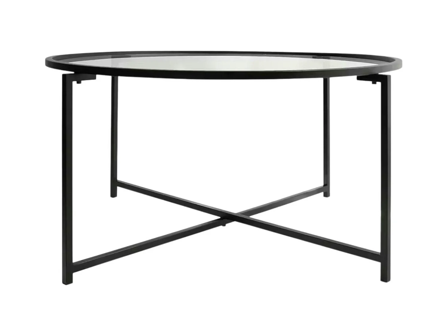 Table basse ronde design - verre & métal noir TULUM