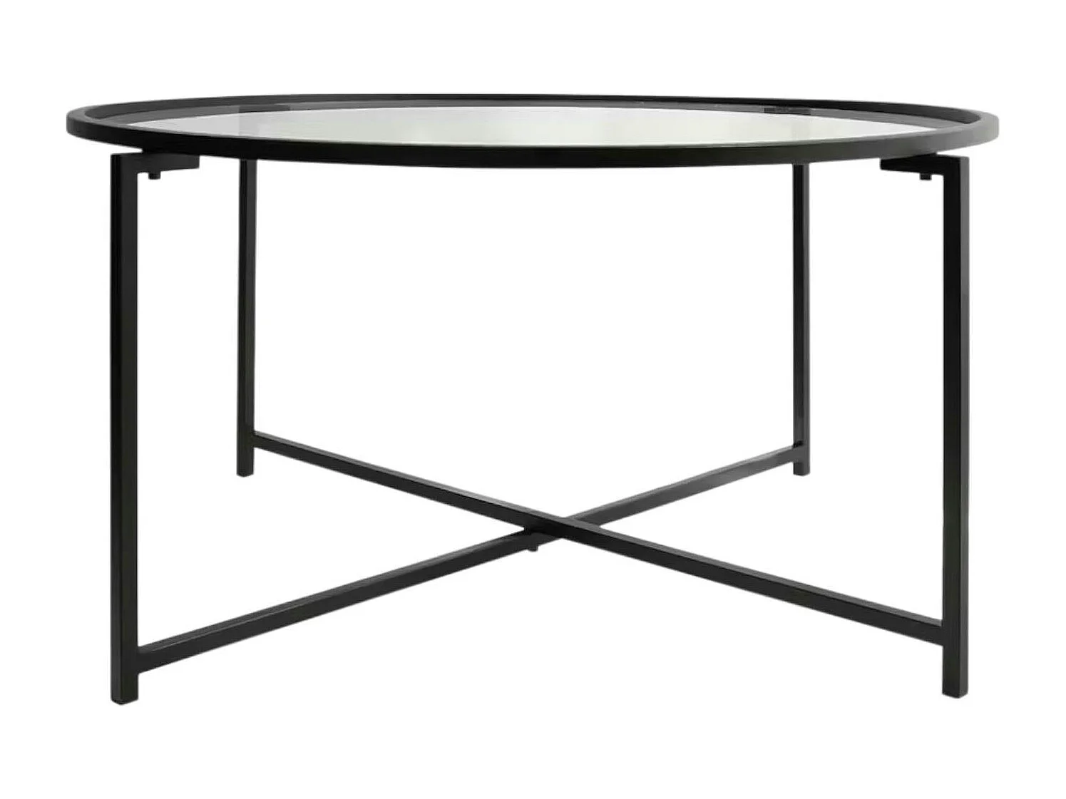 Table basse ronde design - verre & métal noir TULUM