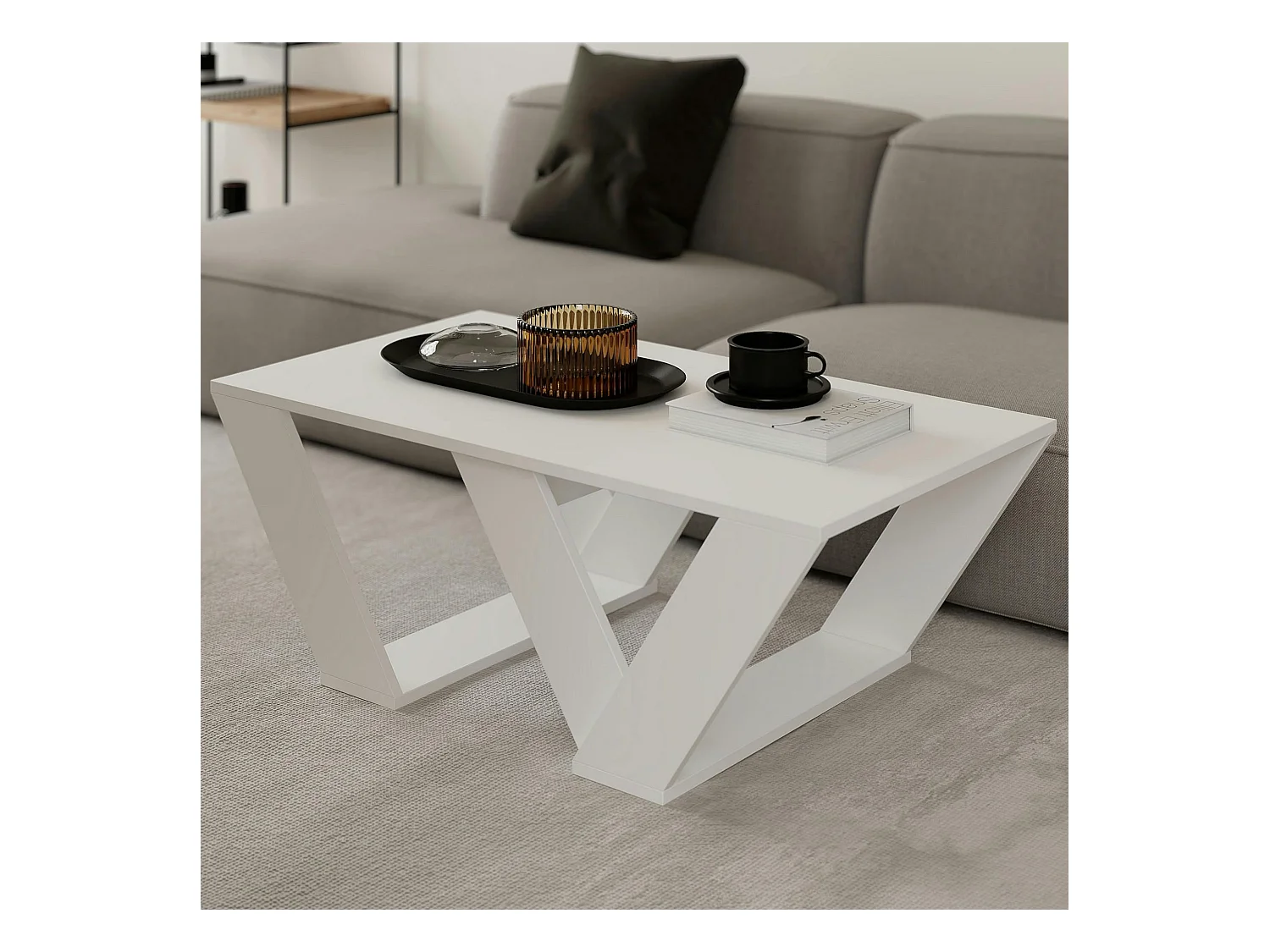 Table basse blanche design - base avec pieds en W MARFA