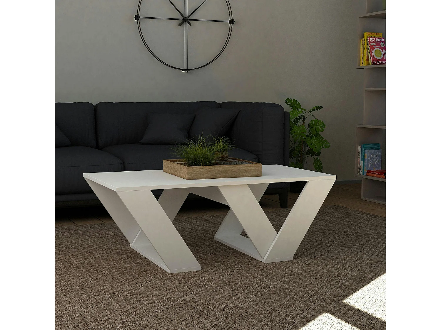 Table basse blanche design - base avec pieds en W MARFA