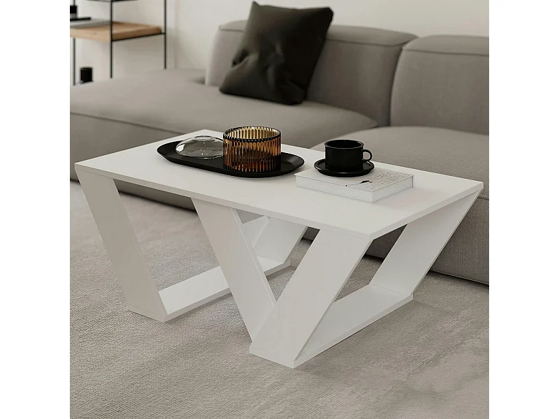 Table basse blanche design - base avec pieds en W MARFA