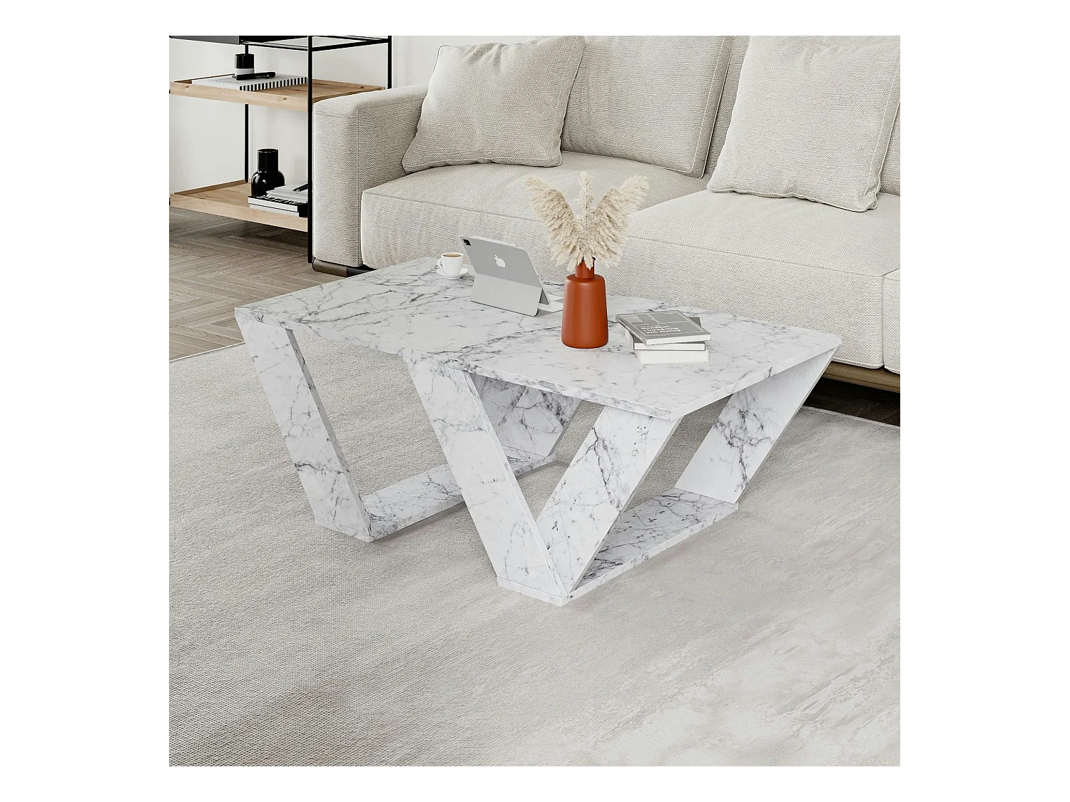 Table basse design effet marbre - pieds en W MARFA
