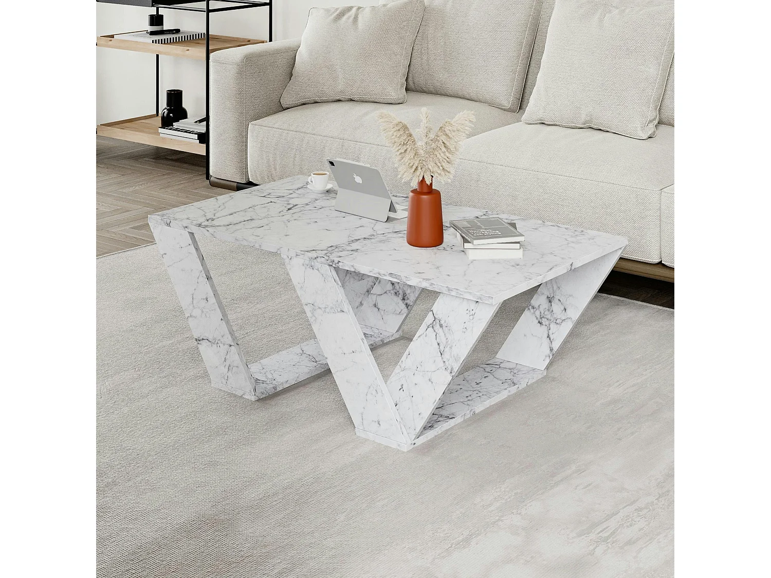 Table basse design effet marbre - pieds en W MARFA
