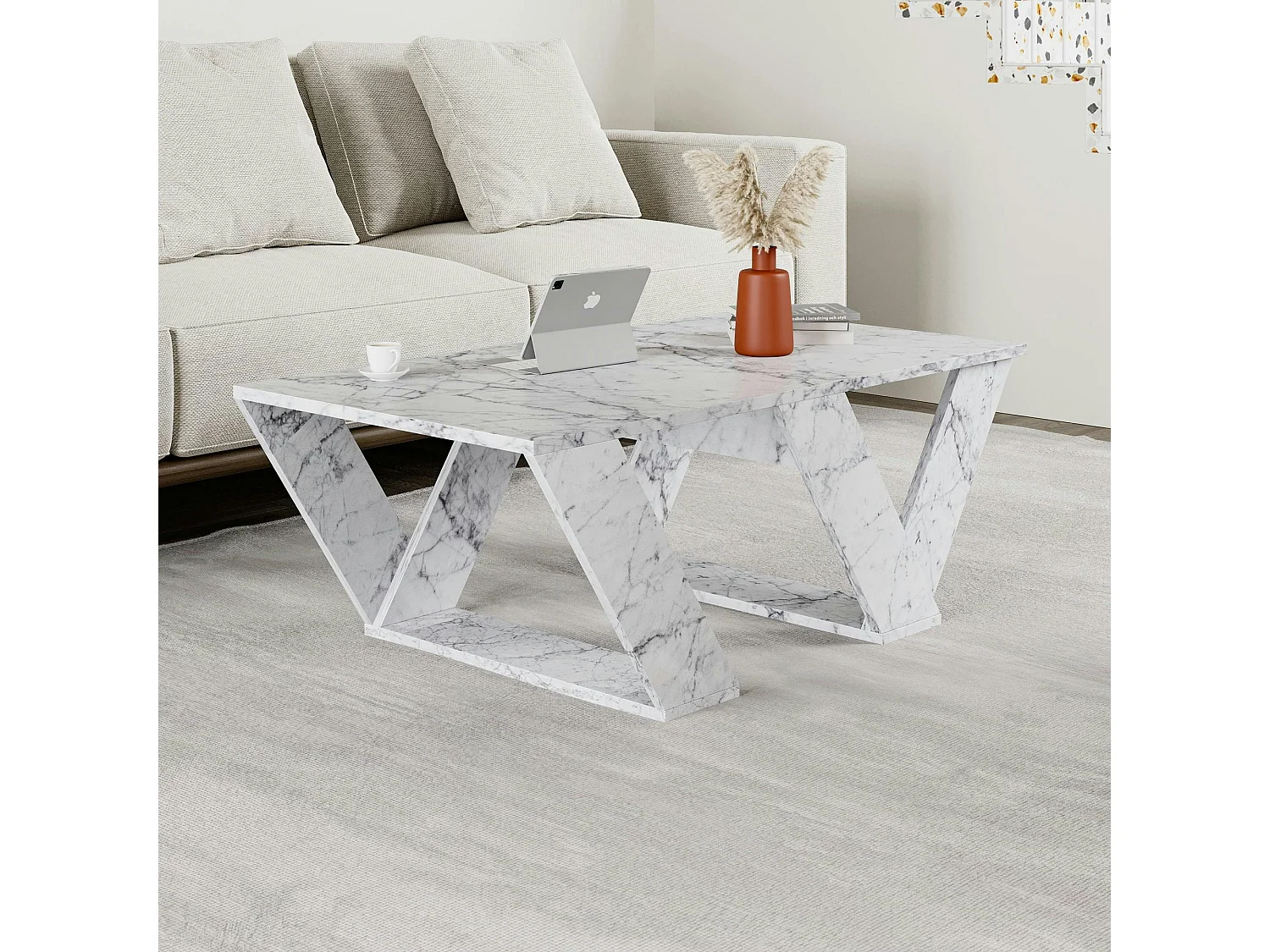 Table basse design effet marbre - pieds en W MARFA