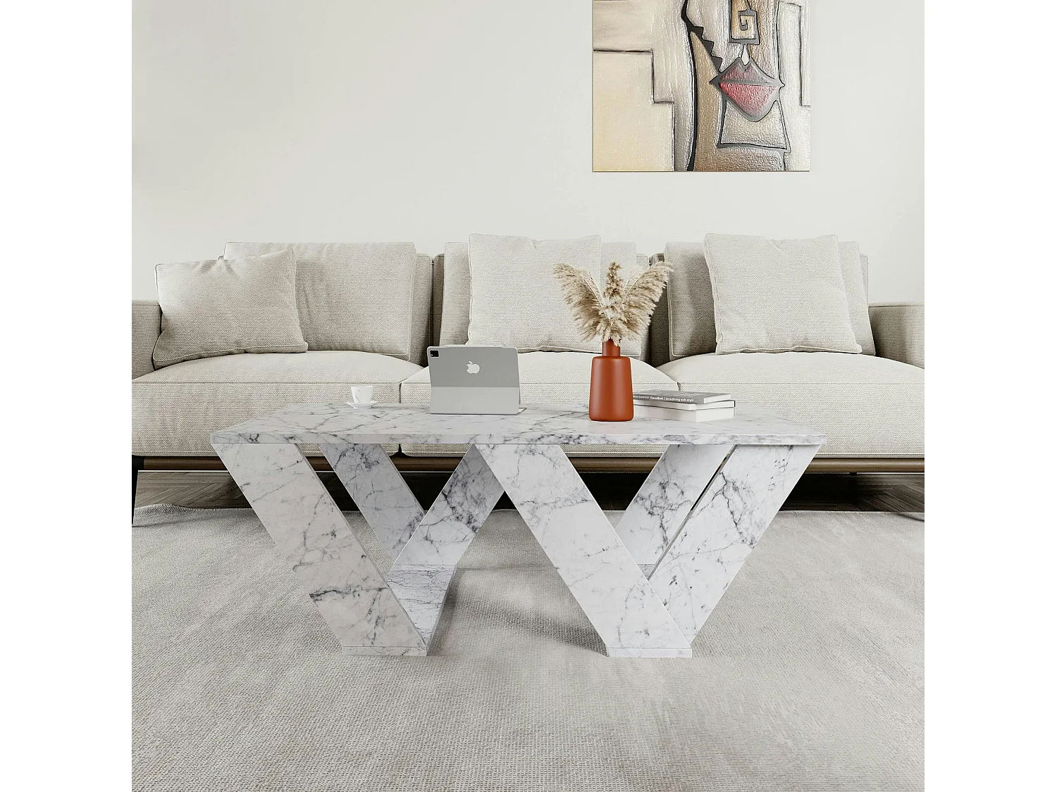 Table basse design effet marbre - pieds en W MARFA