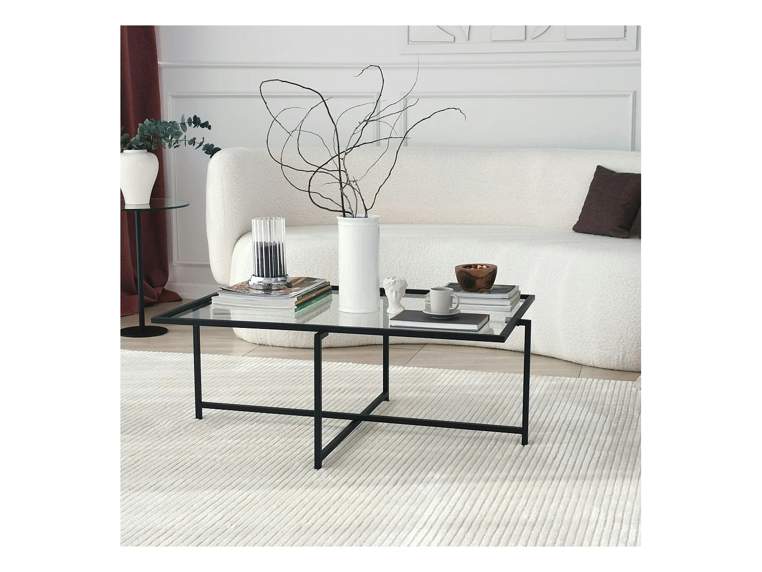 Table basse verre & métal noir - design minimaliste TULUM