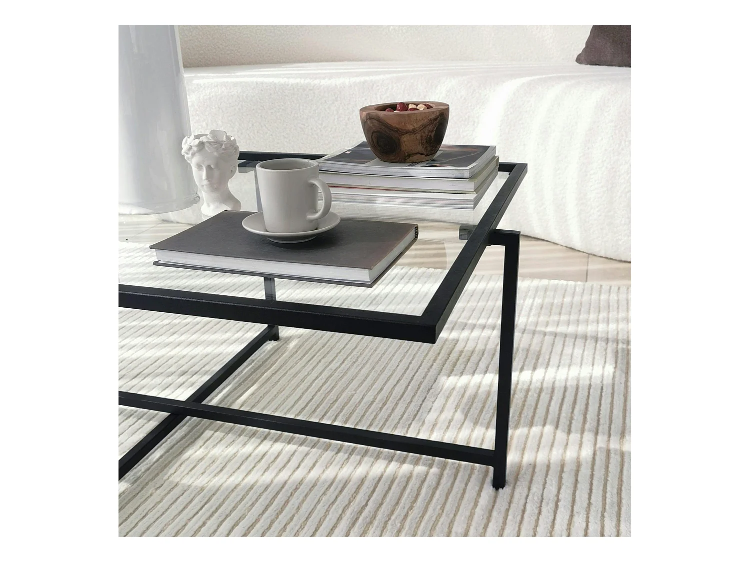 Table basse verre & métal noir - design minimaliste TULUM