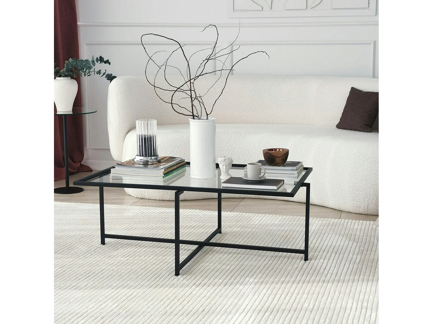 Table basse verre & métal noir - design minimaliste TULUM