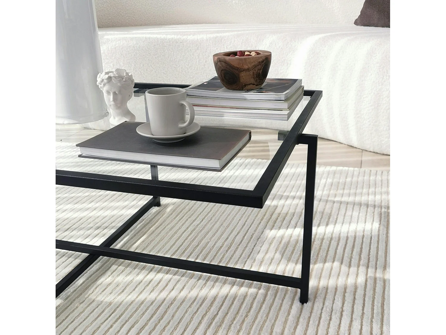 Table basse verre & métal noir - design minimaliste TULUM