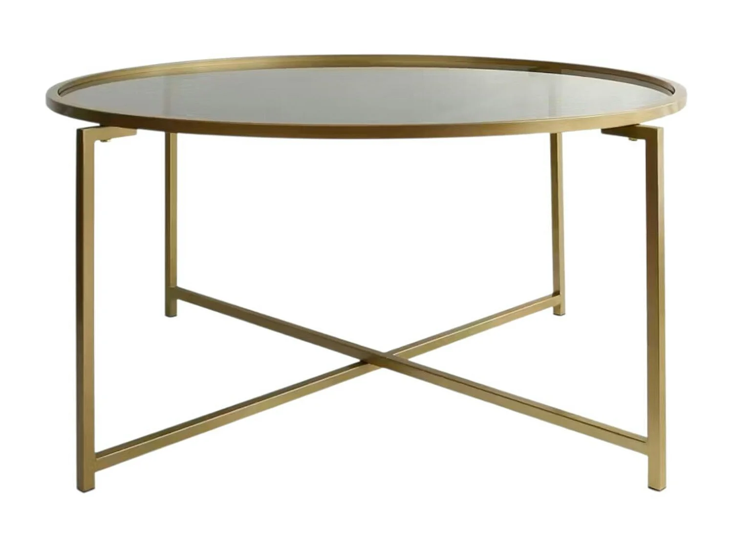 Table basse ronde design - verre fumé &amp; métal doré TULUM