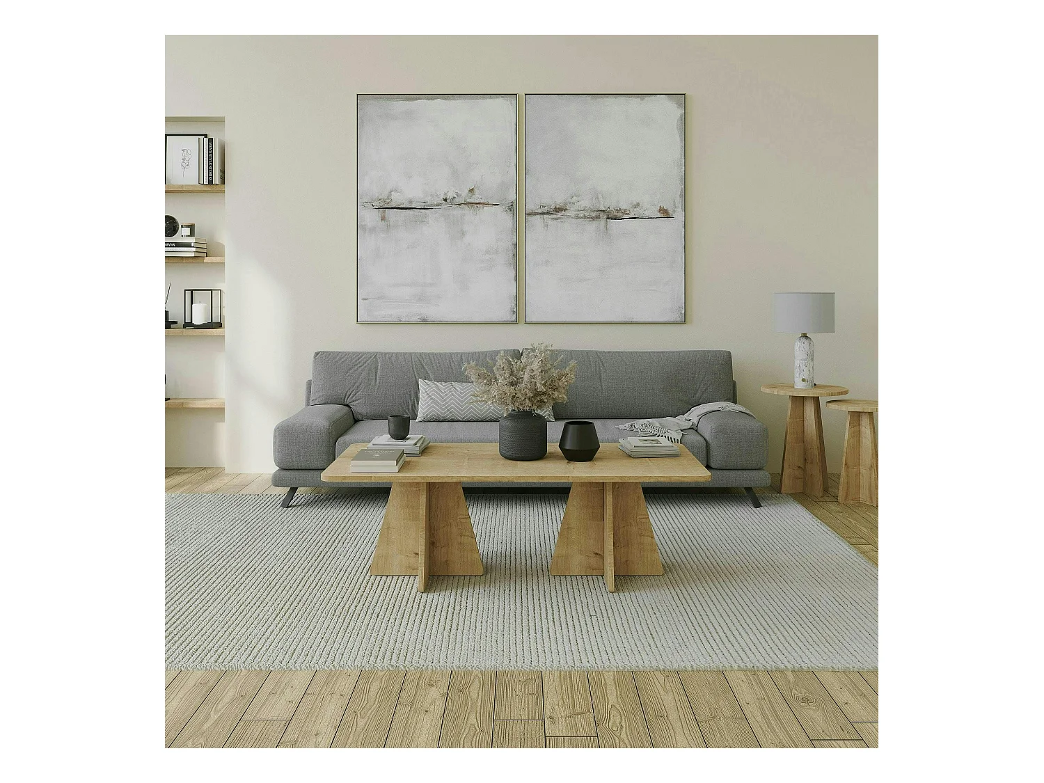 Table basse design effet chêne avec pieds trapèze MARFA