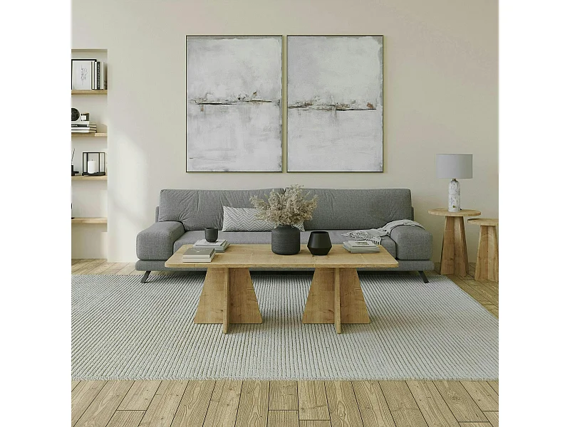 Table basse design effet chêne avec pieds trapèze MARFA