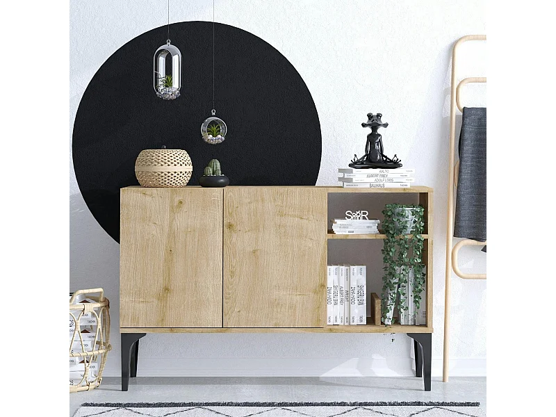 Petit buffet 2 portes effet chêne - avec niches JENA