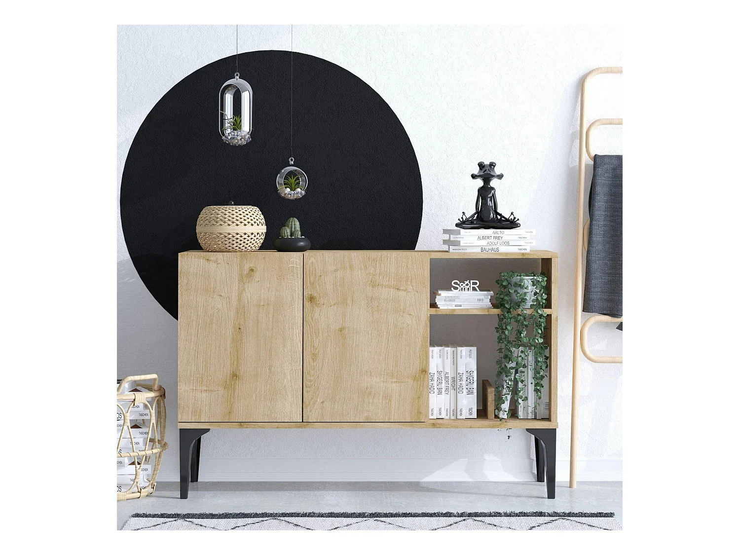 Petit buffet 2 portes effet chêne - avec niches JENA