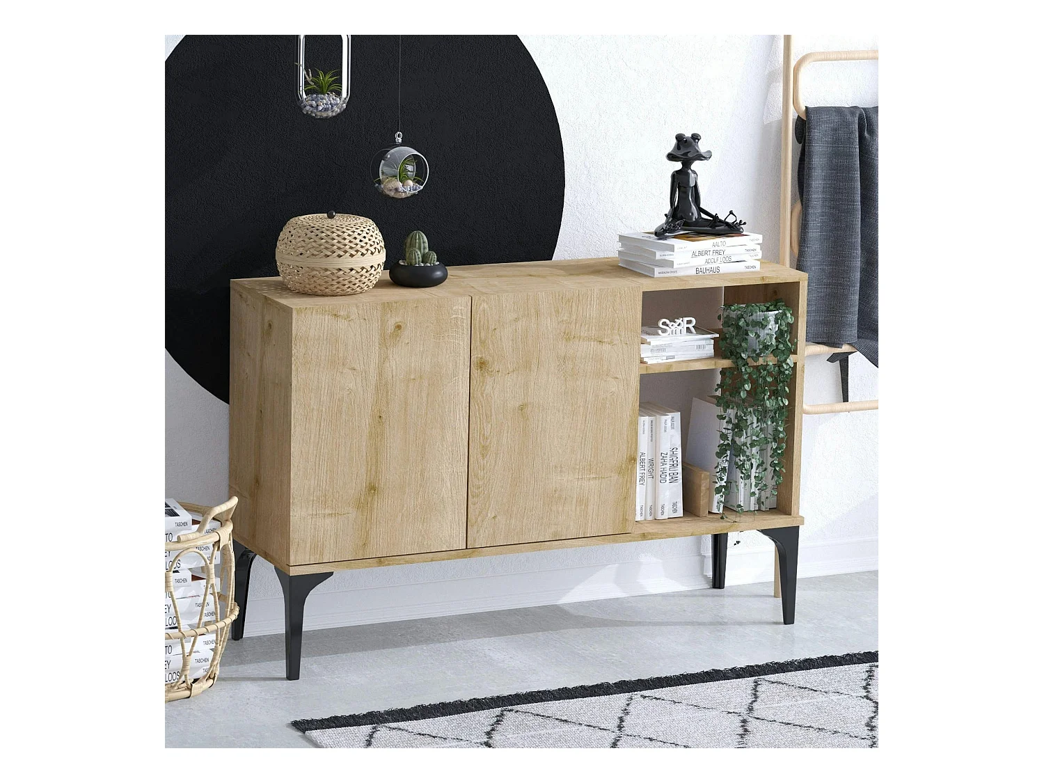 Petit buffet 2 portes effet chêne - avec niches JENA