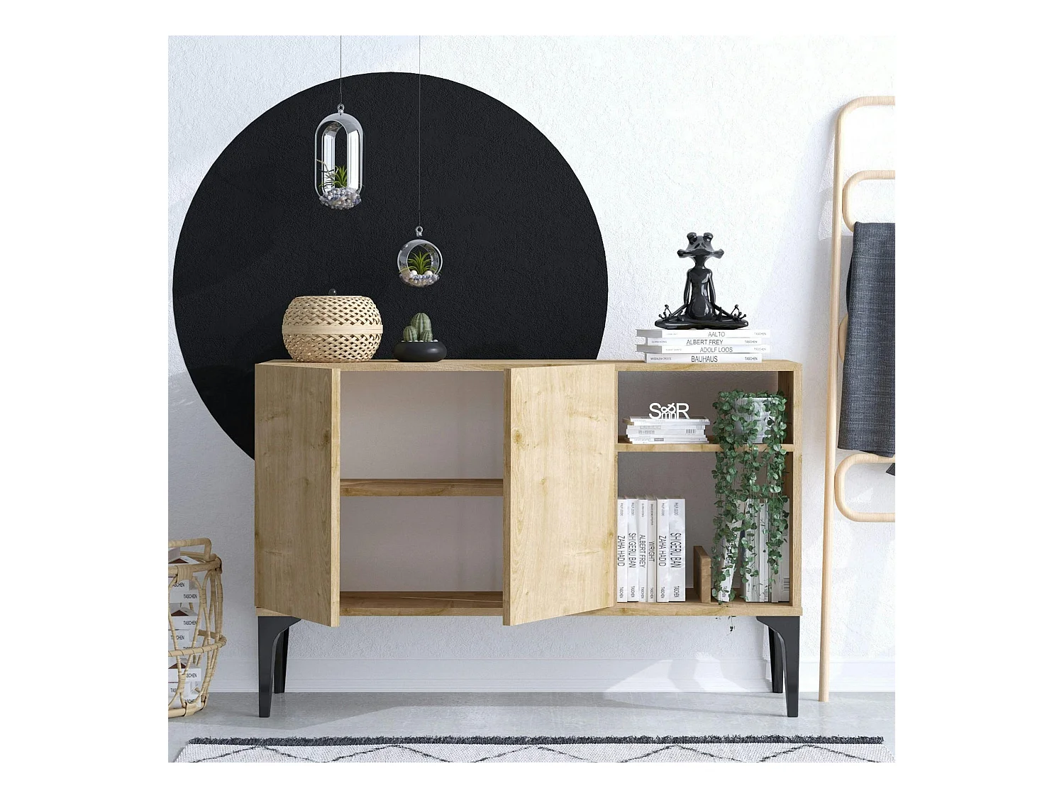 Petit buffet 2 portes effet chêne - avec niches JENA