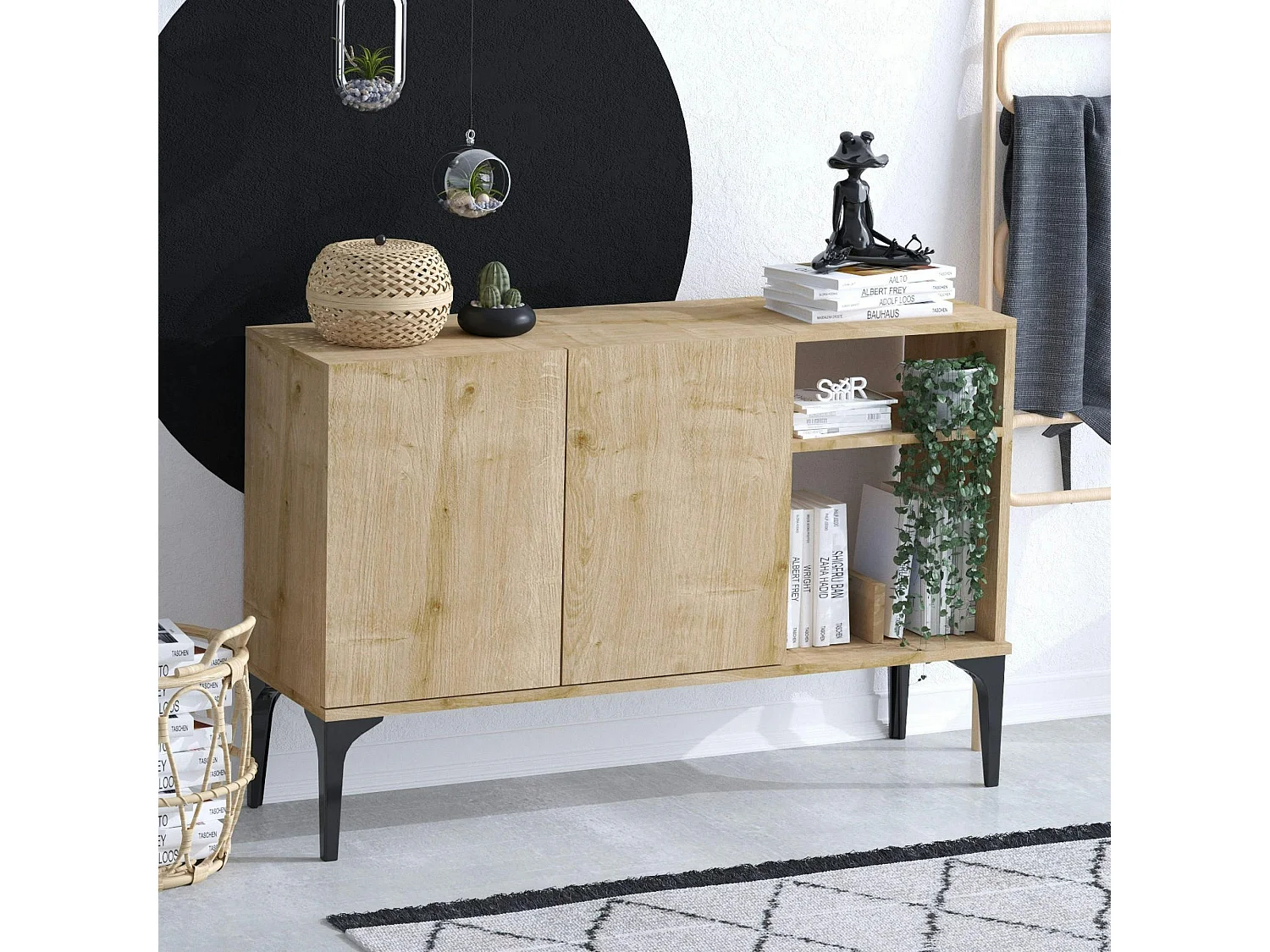 Petit buffet 2 portes effet chêne - avec niches JENA