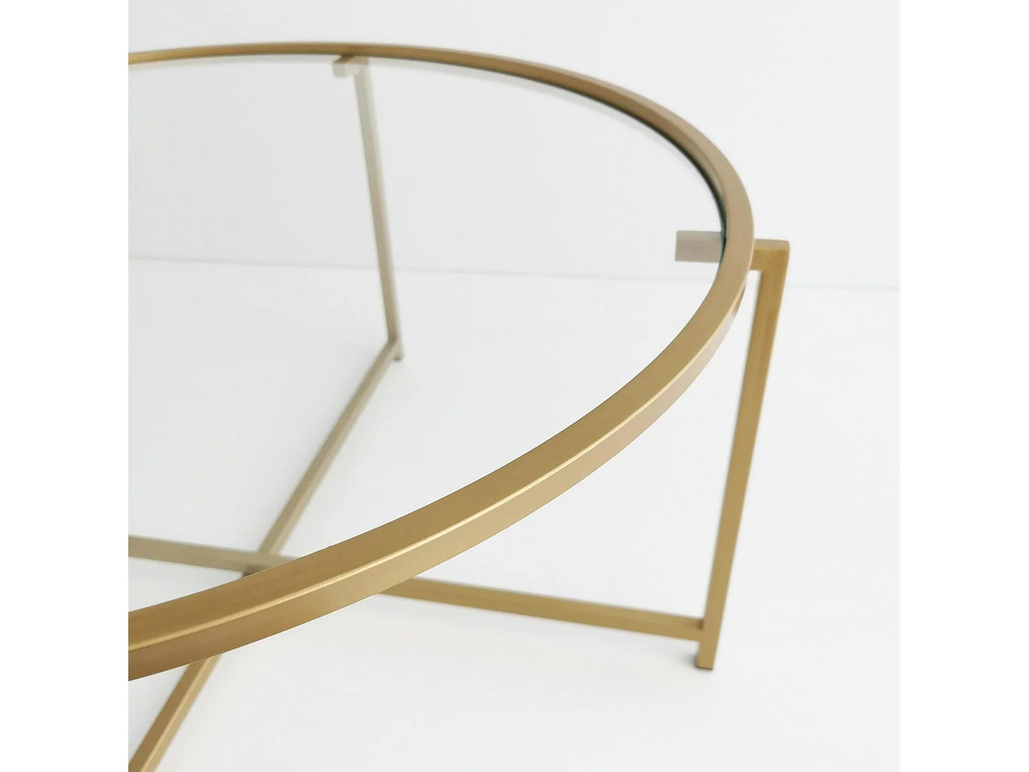 Table basse ronde design - verre & métal doré TULUM