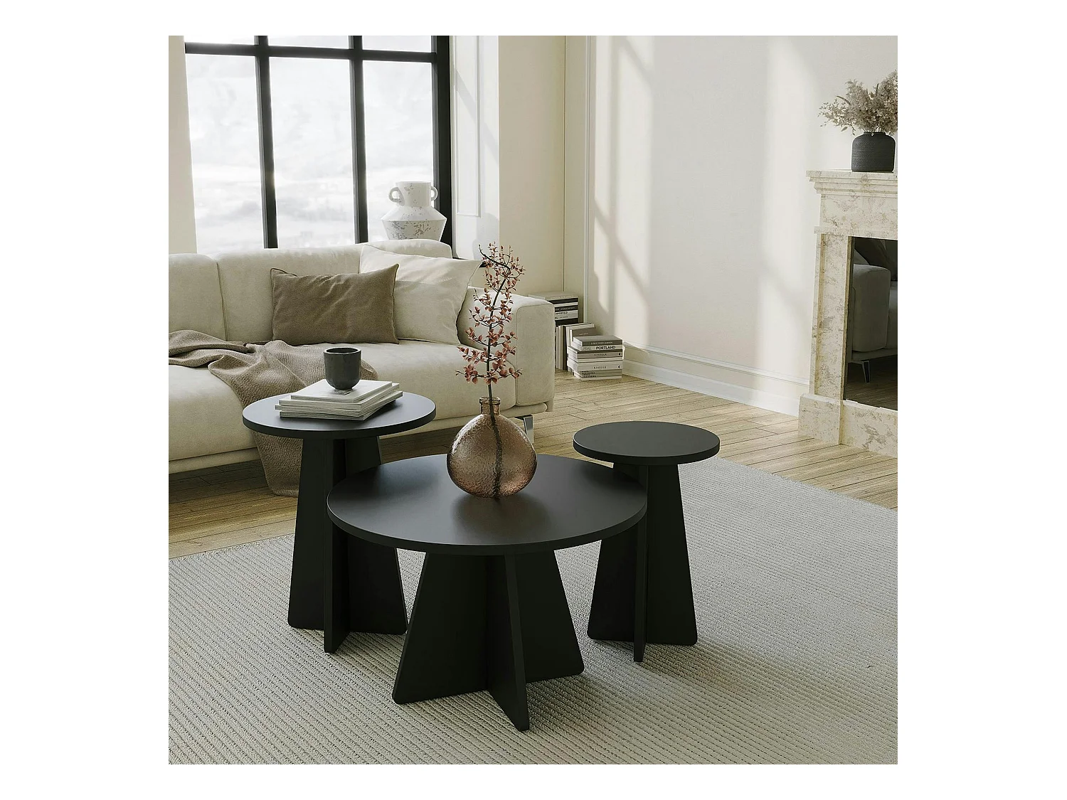 Table basse gigogne noire pieds trapèze - 3 pièces MARFA