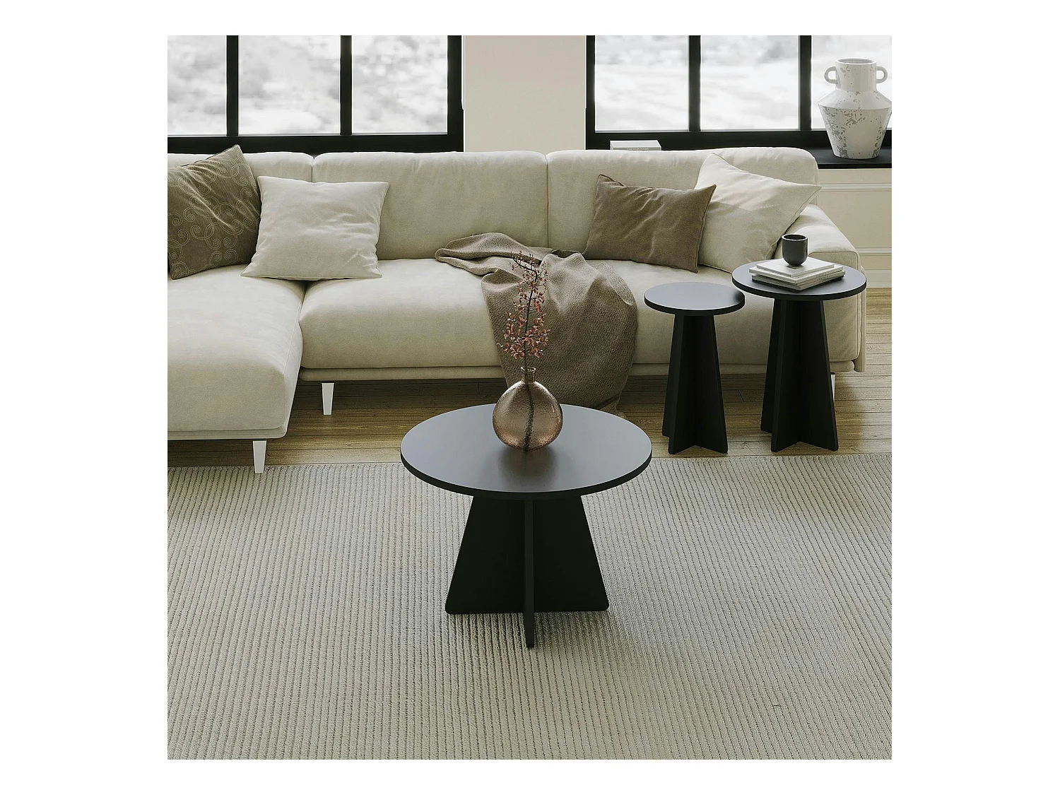 Table basse gigogne noire pieds trapèze - 3 pièces MARFA