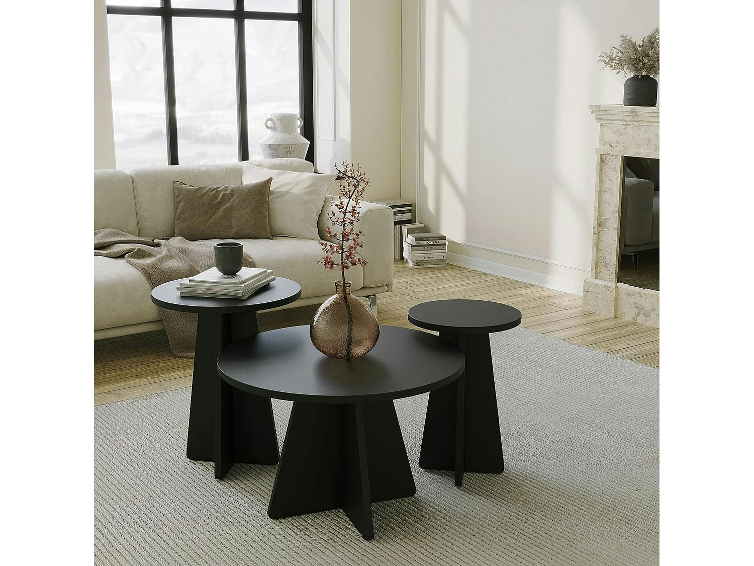 Table basse gigogne noire pieds trapèze - 3 pièces MARFA