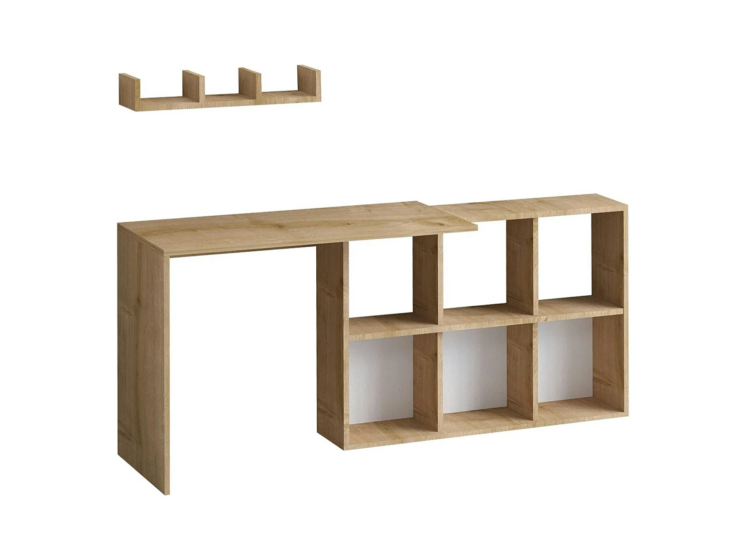 Bureau avec rangement cubes et étagère - effet chêne MARFA