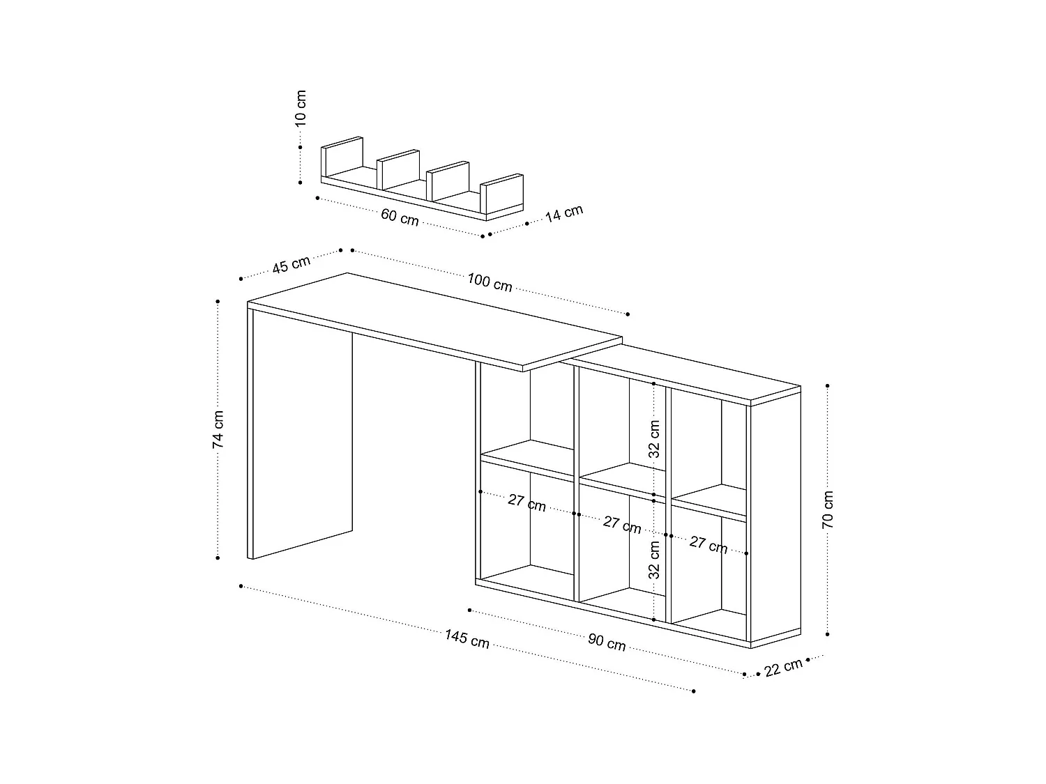 Bureau avec rangement cubes et étagère - effet chêne MARFA