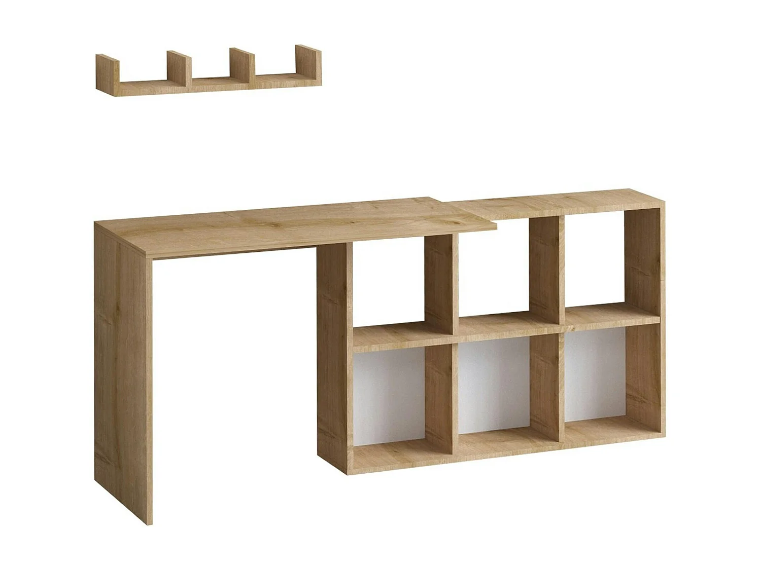 Bureau avec rangement cubes et étagère - effet chêne MARFA