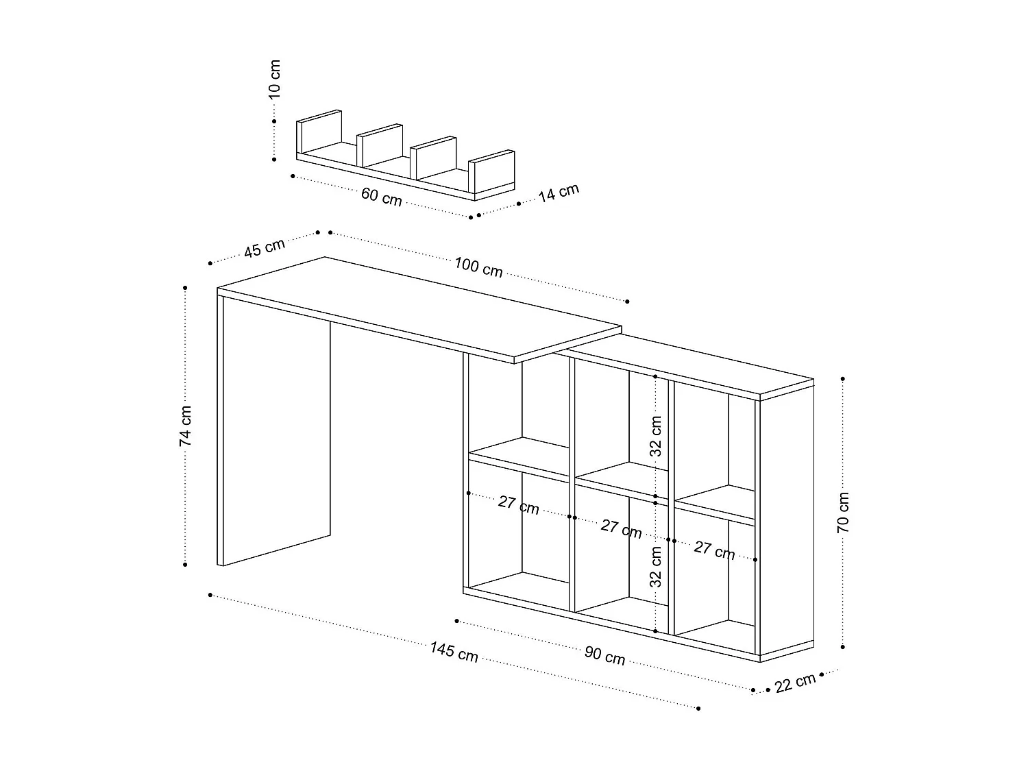 Bureau avec rangement cubes et étagère - effet chêne MARFA