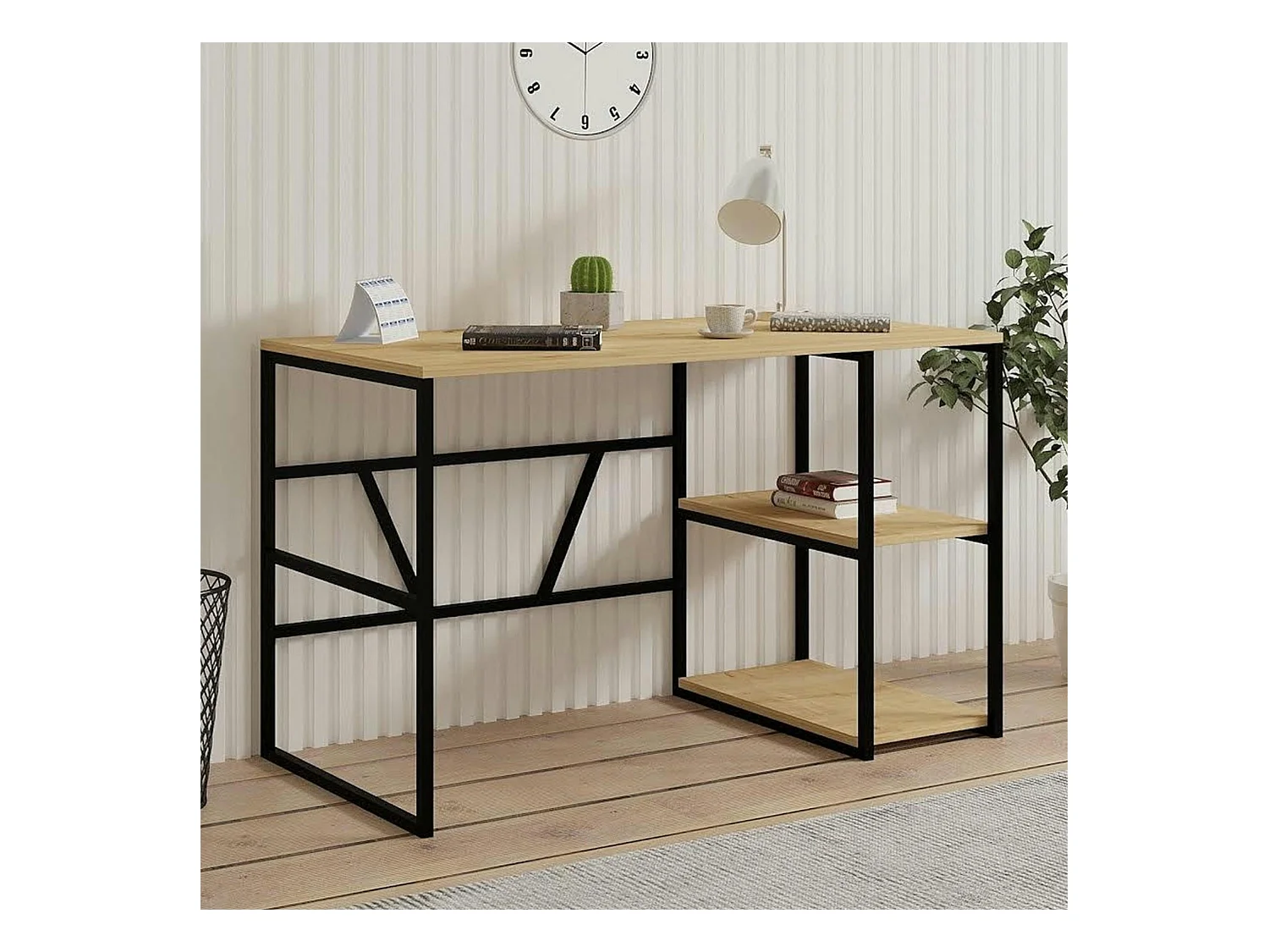 Bureau noir avec rangement - finition effet chêne JENA