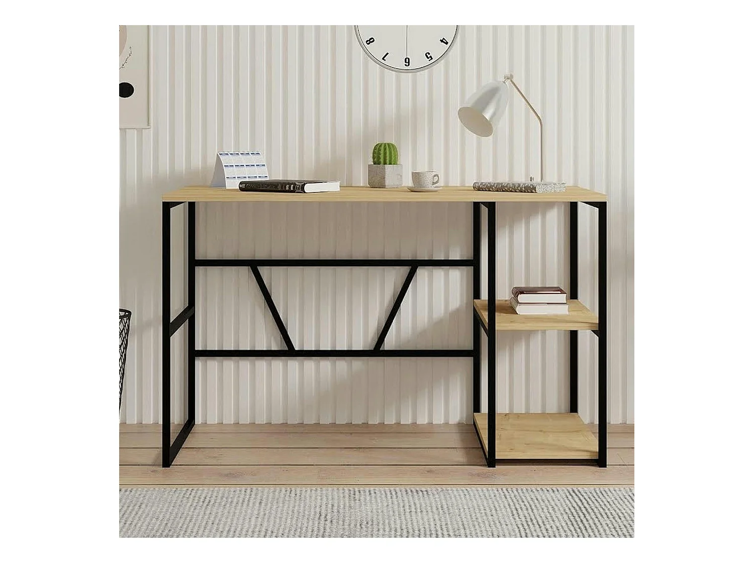 Bureau noir avec rangement - finition effet chêne JENA