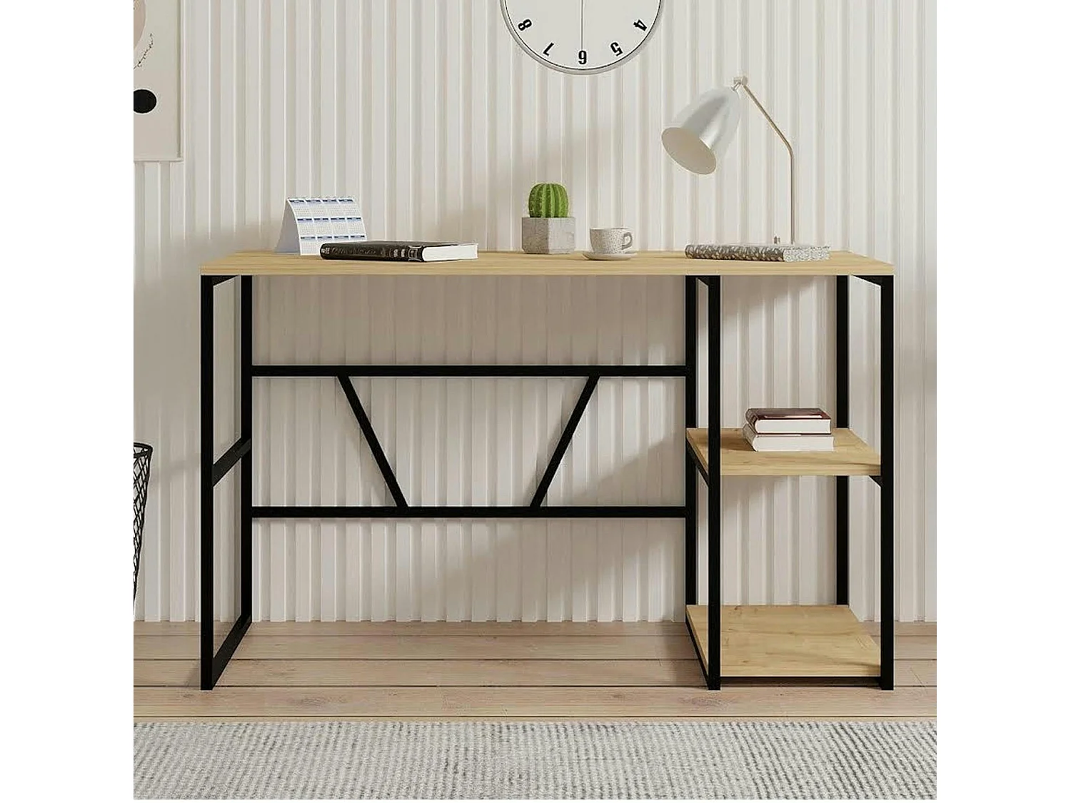 Bureau noir avec rangement - finition effet chêne JENA