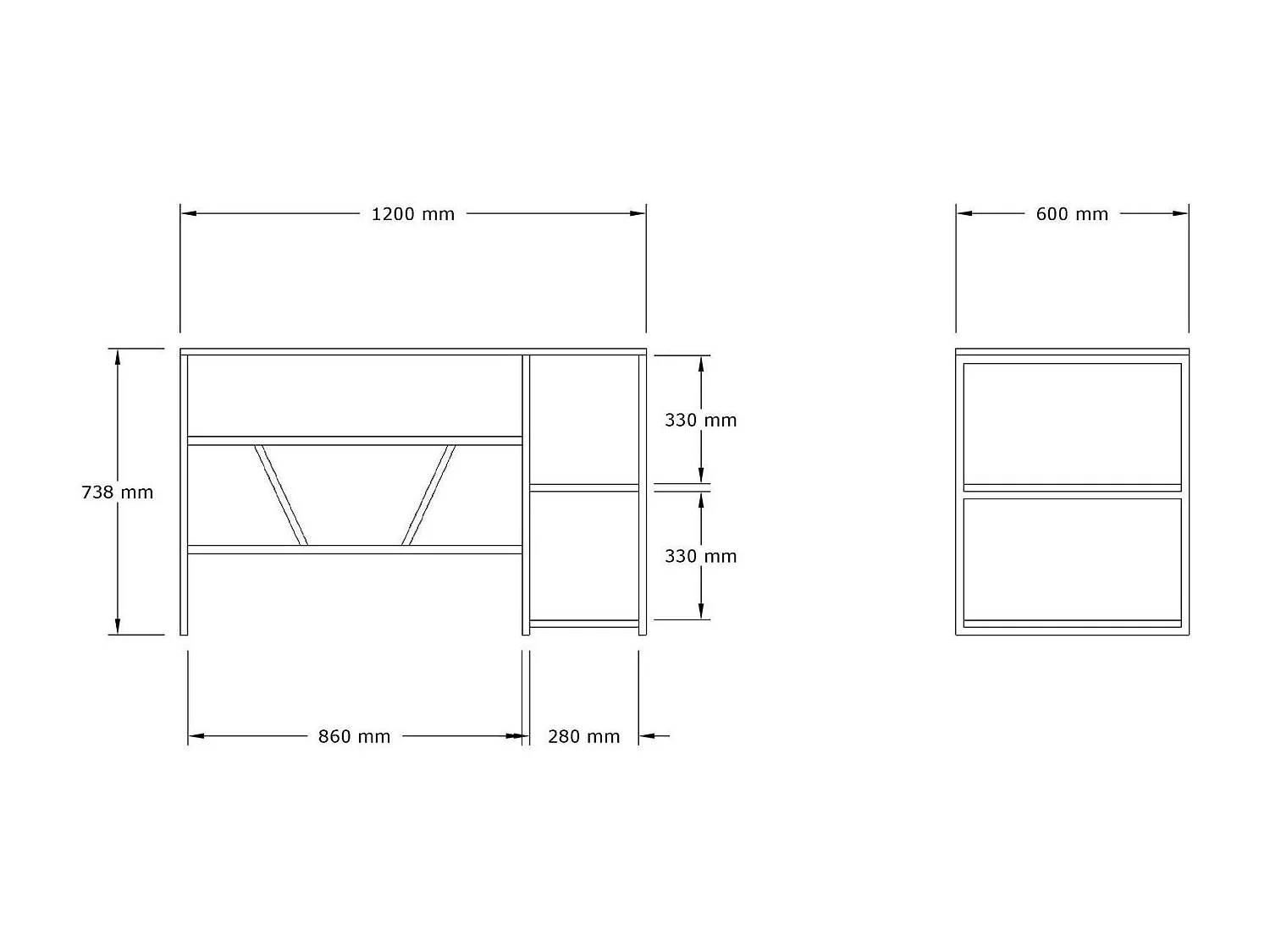 Bureau noir avec rangement - finition effet chêne JENA