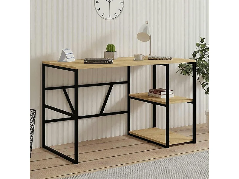 Bureau noir avec rangement - finition effet chêne JENA