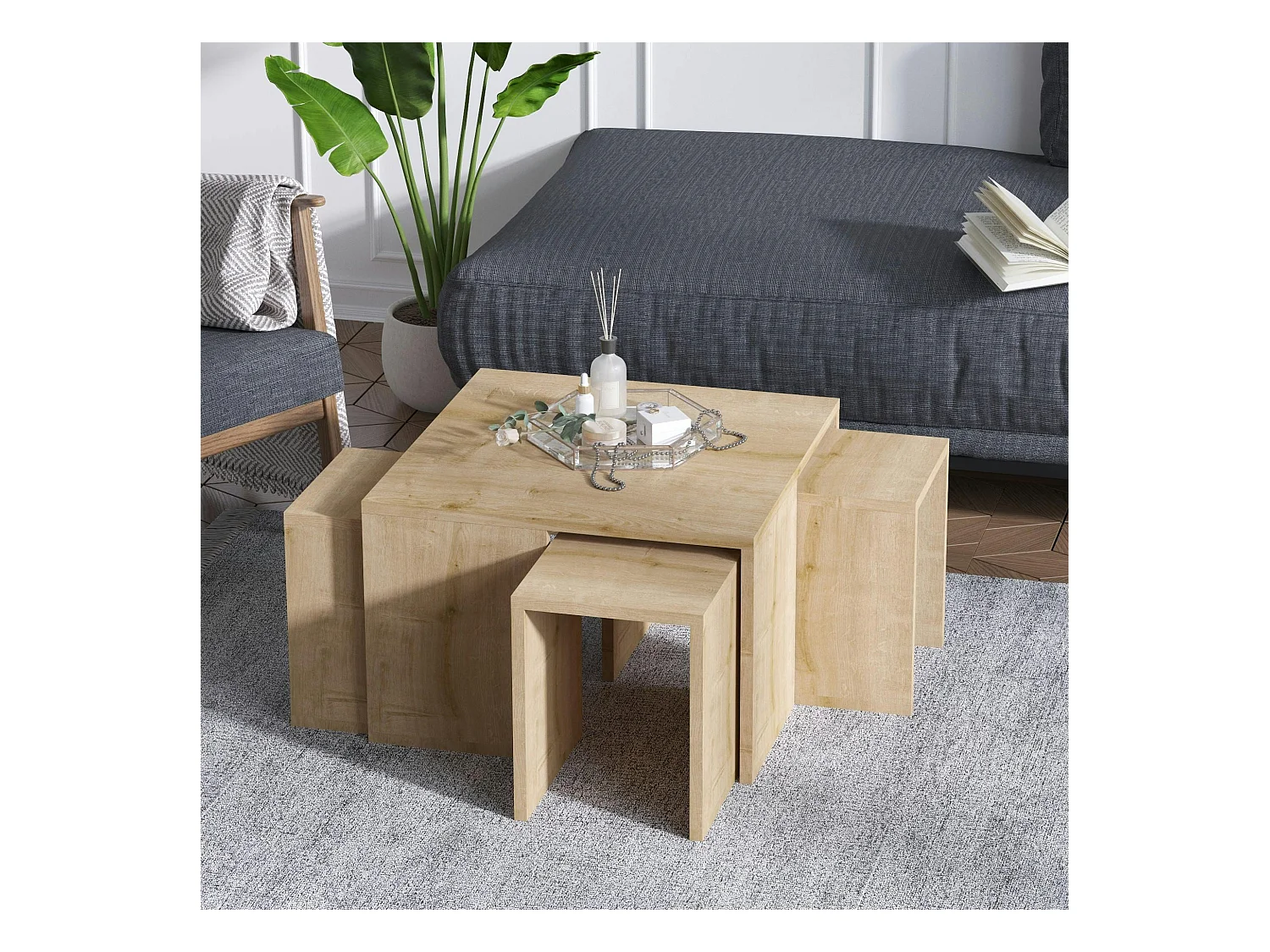 Table basse gigogne effet chêne - 5 pièces MARFA