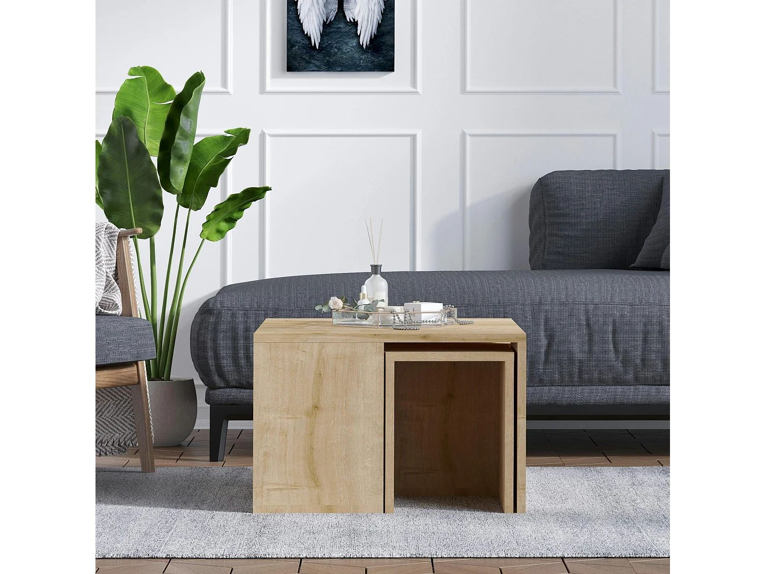 Table basse gigogne effet chêne - 5 pièces MARFA